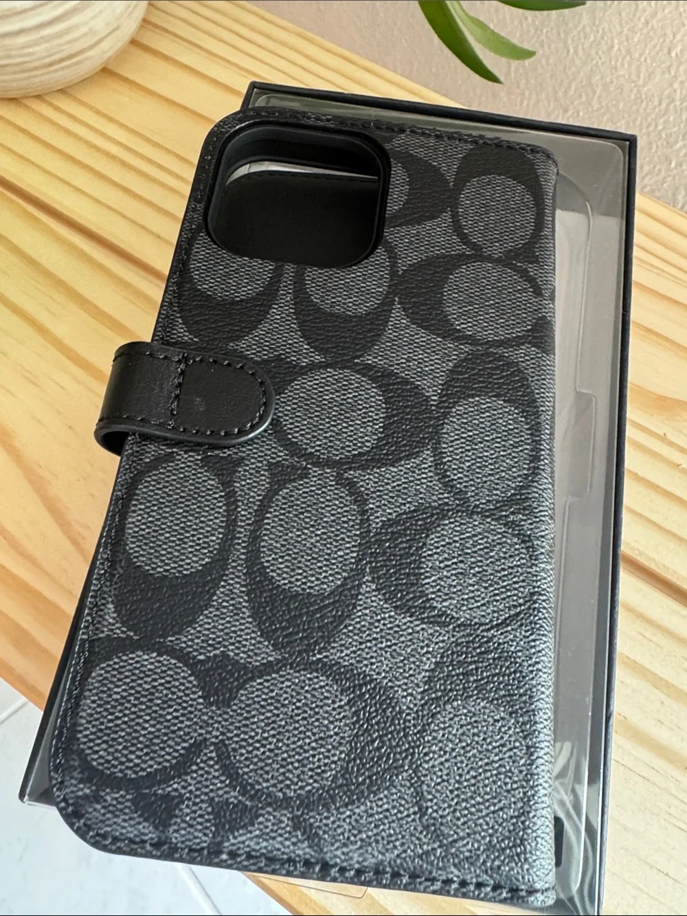 Coach Charcoal and Black Signature Canvas Phone Folio IPhone 13 Pro Max